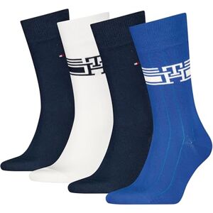 Tommy Hilfiger Men's Monogram Stripe Classic Sock, Blue Combo, 43-46 (Pack of 4) Tommy Hilfiger Men's Monogram Stripe Classic Sock, Blue Combo, 43-46 (Pack of 4)