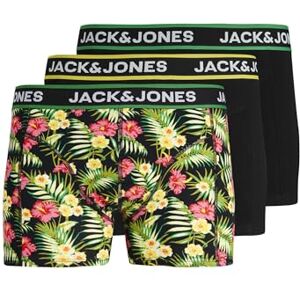 JACK & JONES Men's Jacpink Flowers Trunks 3 Pack Sn Boxer Shorts, Black-Green-Yellow-Red, S JACK & JONES Men's Jacpink Flowers Trunks 3 Pack Sn Boxer Shorts, Black-Green-Yellow-Red, S