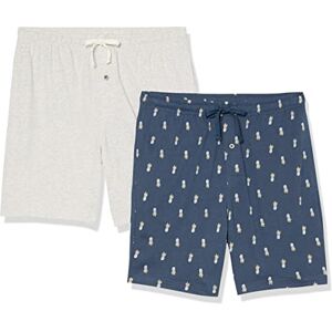 Amazon Essentials Men's 18 cm Cotton Knit Pyjama Shorts, Pack of 2, Grey Heather/Indigo Pineapple, XS Amazon Essentials Men's 18 cm Cotton Knit Pyjama Shorts, Pack of 2, Grey Heather/Indigo Pineapple, XS