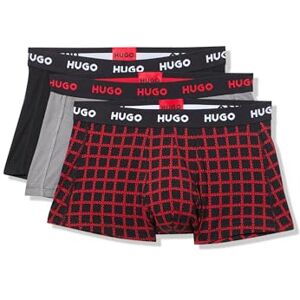 Hugo Boss Men's 3 Pack Bold Logo Cotton Stretch Trunks, Crimson Check/Moon Rock/Black, M Hugo Boss Men's 3 Pack Bold Logo Cotton Stretch Trunks, Crimson Check/Moon Rock/Black, M