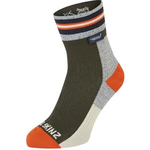 SEALSKINZ Surlingham Waterproof All Weather Ankle Length Striped Cuff Sock, Olive, S SEALSKINZ Surlingham Waterproof All Weather Ankle Length Striped Cuff Sock, Olive, S