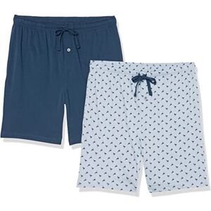 Amazon Essentials Men's 18 cm Cotton Knit Pyjama Shorts, Pack of 2, Blue/Indigo Flamingo, XS Amazon Essentials Men's 18 cm Cotton Knit Pyjama Shorts, Pack of 2, Blue/Indigo Flamingo, XS