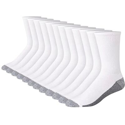 Hanes Mens Comfortblend Max Cushion Crew Socks, 12-pack, White/Grey Foot Bottom, 6-12 Hanes Mens Comfortblend Max Cushion Crew Socks, 12-pack, White/Grey Foot Bottom, 6-12