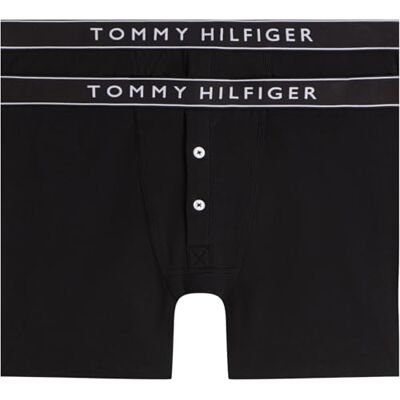 Tommy Hilfiger Men’s 2 Pack Boxer Briefs Button Fly Cotton with Stretch, Black (Black/Black), L Tommy Hilfiger Men’s 2 Pack Boxer Briefs Button Fly Cotton with Stretch, Black (Black/Black), L