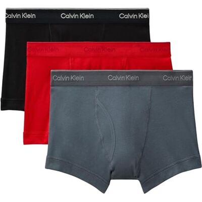 Calvin Klein Men’s 3 Pack Trunks with Logo Waistband, Multicolor (Turbulence/Adrenaline Rush/Black), S Calvin Klein Men’s 3 Pack Trunks with Logo Waistband, Multicolor (Turbulence/Adrenaline Rush/Black), S