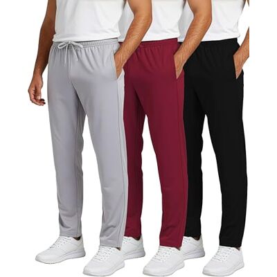 Real Essentials 3 Pack: Men's Active Athletic Casual Tricot Open Bottom Sweatpants with Pockets, Set 3, Large Real Essentials 3 Pack: Men's Active Athletic Casual Tricot Open Bottom Sweatpants with Pockets, Set 3, Large