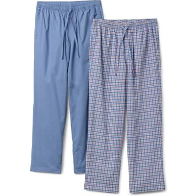 Amazon Essentials Men's Cotton-Stretch Poplin Full-length Pyjama Bottoms, Pack of 2, Check/Cornflower Blue, M Amazon Essentials Men's Cotton-Stretch Poplin Full-length Pyjama Bottoms, Pack of 2, Check/Cornflower Blue, M
