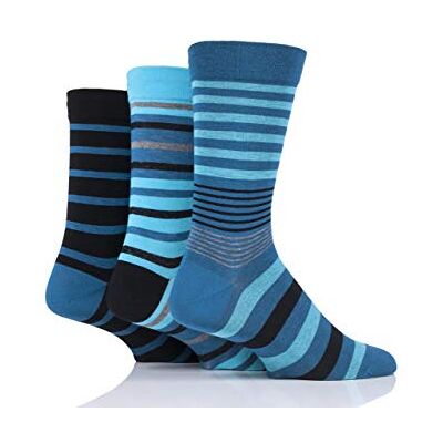 SockShop Men's Comfort Cuff Socks -Striped and Plain Soft Breathable & Cooling Bamboo Material Multipack of 3 Pairs SockShop Men's Comfort Cuff Socks -Striped and Plain Soft Breathable & Cooling Bamboo Material Multipack of 3 Pairs