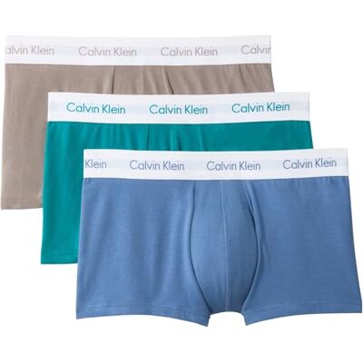Calvin Klein Men’s 3 Pack Low Rise Trunks Underwear, Multicolor (Driftwood W White Wb/Moonlight Blu), L Calvin Klein Men’s 3 Pack Low Rise Trunks Underwear, Multicolor (Driftwood W White Wb/Moonlight Blu), L
