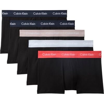 Calvin Klein Men Low-Rise Boxer Short Trunks Stretch Cotton Pack of 5, Black (Blk W Shrln Wb/Blk W Fresh Taupe Wb), L Calvin Klein Men Low-Rise Boxer Short Trunks Stretch Cotton Pack of 5, Black (Blk W Shrln Wb/Blk W Fresh Taupe Wb), L