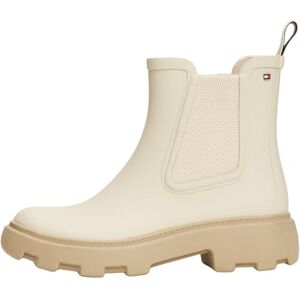 Tommy Hilfiger Women’s Rubber Rainboots with Block Heel, Off-White (Newsprint), 6.5 Tommy Hilfiger Women’s Rubber Rainboots with Block Heel, Off-White (Newsprint), 6.5