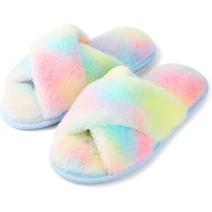riemot Slippers Women Fluffy Slipper Memory Foam Cross Band Furry Open Toe Ladies Sliders Soft Fur Warm Slip Plush Home Anti-Slide House Shoes for Girls Indoor Outdoor, Rainbow, UK 5-6 riemot Slippers Women Fluffy Slipper Memory Foam Cross Band Furry Open Toe Ladies Sliders Soft Fur Warm Slip Plush Home Anti-Slide House Shoes for Girls Indoor Outdoor, Rainbow, UK 5-6