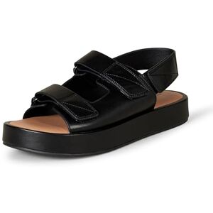 Amazon Essentials Women's Adjustable Triple Strap Flat Platform Sandal, Black Faux Leather, 5.5 UK Amazon Essentials Women's Adjustable Triple Strap Flat Platform Sandal, Black Faux Leather, 5.5 UK