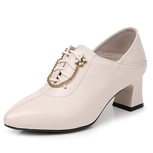 Yyufttg Women'S Shoes Genuine Leather Shoes Women Pumps High Heels Lace Up Ladies Shoes Spring Thick High Heel (Color : Md3785 Beige, Size : 6)