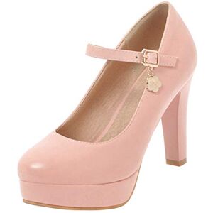 Luxmax Womens Platform Mary Jane Shoes Ankle Strap Block High Heels Pumps Size 11.5uk,Pink