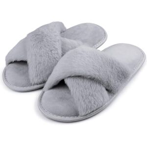 riemot Slippers Women Fluffy Slipper Memory Foam Cross Band Furry Open Toe Ladies Sliders Soft Fur Warm Slip Plush Home Anti-Slide House Shoes for Girls Indoor Outdoor, Grey, UK 3-4 riemot Slippers Women Fluffy Slipper Memory Foam Cross Band Furry Open Toe Ladies Sliders Soft Fur Warm Slip Plush Home Anti-Slide House Shoes for Girls Indoor Outdoor, Grey, UK 3-4