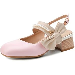 Alsoloveu Women'S Slingback Mary Jane Pumps Square Toe Chunky Low Heel Cute Bow Dress Pump Shoes Uk Size 5, Pink