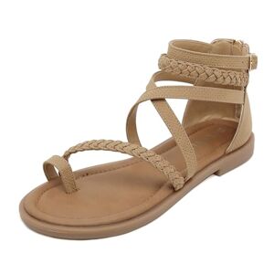 Generic Women'S Open Toe Comfortable Flat Sandals, Dressy Summer Comfortable Flat Back Zipper Roman Comfy Womens Sandals,Camel,6.5 Uk