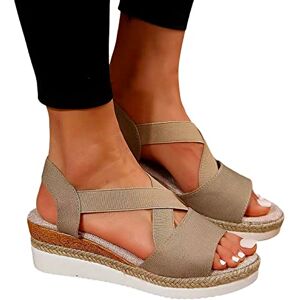 Serria Sandals For Women Dressy Summer Mid Heel Women'S Wedge Sandals Mid Heel Buckle Ankle Strap Espadrilles Wedge Platform Sandals For Women Dressy Summer Casual Beach Outdoor Sandals Wedges (Khaki #2, 5)