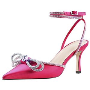 Sswerweq High Heels Ladies Pointed Toe Elegant Sandals Crystal Bow Ankle Buckle Stilettos Wedding Party Dress Shoes (Color : Pink, Size : 15)