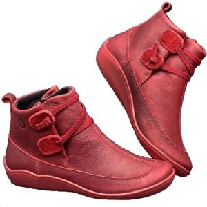 Generisch Dirndl Shoes Women'S Cream Vintage Ankle Boots For Women, Shoes With Arch Support For Women, With Side Zip, Flat Ankle Boots For Women With Heel, Women'S Red, Red, 8 Uk