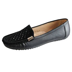 Kollache Womens Loafers Flat Casual Comfort Ladies Diamante Summer Pumps Espadrilles Shoes (Black, Uk Footwear Size System, Adult, Women, Numeric, Medium, 4)