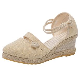 Xinixn Sandals Woman Summer Heel Women Summer Weave Wedges Elastic Band Breathable Round Toe Sandals Comfortable Beach Shoes Boots For Women Sexy Knee, Beige, 6 Uk