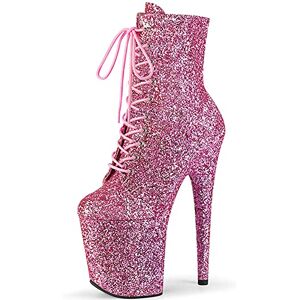 Lijji 20cm High Heels Boots For Women Platform Pink Sequins Lace Up Ankle Boots Heels Booties Sexy Party Club Bridal Prom Dress Formal Shoes