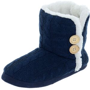 Autumn Faith Ladies Cable Knit Bootie Style Slippers with Hard Non Slip Soles Navy, UK 4 Autumn Faith Ladies Cable Knit Bootie Style Slippers with Hard Non Slip Soles Navy, UK 4