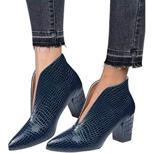 Generic Dirndl Shoes Women'S Cream Fashion Women'S Ankle Boots Chunky Heel Mid Heel Snake Print Plain Pointed Shoe Comfortable Slip On Fishing Trousers With Men, Blue, 8.5 Uk