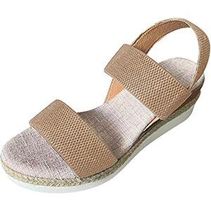 Generic Women Minimalist Wedge Sandals Fabric Slingback Vacation Sandals Summer Open Toe Platform Shoes 2 Strap Sandals Women Cute (Khaki, 4.5)