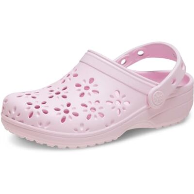 Crocs Unisex-Child Classic Clogs with Floral Cut Out Design, Kids and Toddler Shoes, Pink Milk, 1 UK Crocs Unisex-Child Classic Clogs with Floral Cut Out Design, Kids and Toddler Shoes, Pink Milk, 1 UK