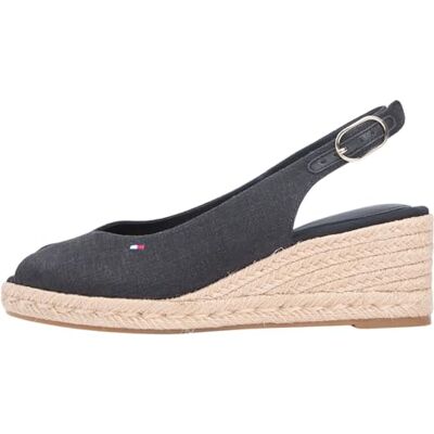 Tommy Hilfiger Women's Mid Wedge Espad Slingback FW0FW09228 Wedge Espadrilles, BLACK (Black), 4 Tommy Hilfiger Women's Mid Wedge Espad Slingback FW0FW09228 Wedge Espadrilles, BLACK (Black), 4
