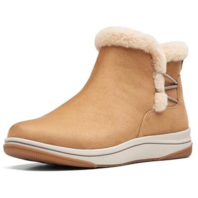 Clarks Women's Breeze Fur Ankle Boot, Tan Textile, 6.5 UK Clarks Women's Breeze Fur Ankle Boot, Tan Textile, 6.5 UK
