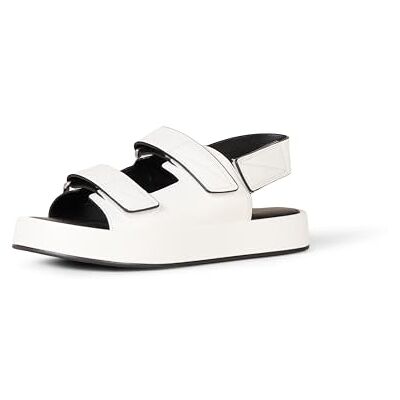 Amazon Essentials Women's Adjustable Triple Strap Flat Platform Sandal, White Faux Leather, 9 Amazon Essentials Women's Adjustable Triple Strap Flat Platform Sandal, White Faux Leather, 9