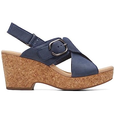 Clarks Women's Giselle Dove Wedge Sandal, Navy Nubuck, 11 Clarks Women's Giselle Dove Wedge Sandal, Navy Nubuck, 11