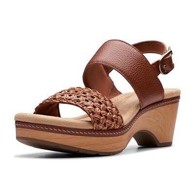 Clarks Women's Seannah Step Wedge Sandal, Tan Leather, 9 UK Clarks Women's Seannah Step Wedge Sandal, Tan Leather, 9 UK