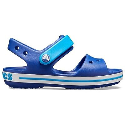 Crocs Crocband Sandals, Unisex-Kids Sandals, Lightweight and with Secure Fit, in Cerulean Blue/Ocean Strap and Stripe Detail, Size C4 UK Crocs Crocband Sandals, Unisex-Kids Sandals, Lightweight and with Secure Fit, in Cerulean Blue/Ocean Strap and Stripe Detail, Size C4 UK