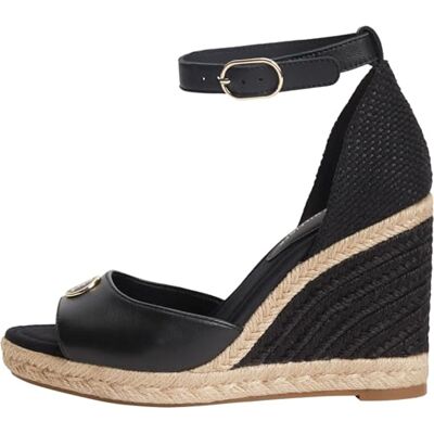Tommy Hilfiger Women Th Plate High Wedge Espad FW0FW09517 Heeled Sandals, BLACK, 7.5 Tommy Hilfiger Women Th Plate High Wedge Espad FW0FW09517 Heeled Sandals, BLACK, 7.5