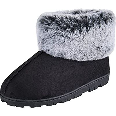 Jessica Simpson Tipped Faux Fur Microsuede Super Soft Bootie Slippers with Indoor/Outdoor Sole (Size Large, Black) Jessica Simpson Tipped Faux Fur Microsuede Super Soft Bootie Slippers with Indoor/Outdoor Sole (Size Large, Black)
