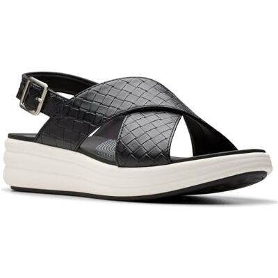Clarks Women's Drift Sun Wedge Sandal, Black Woven Synthetic, 5.5 UK Clarks Women's Drift Sun Wedge Sandal, Black Woven Synthetic, 5.5 UK