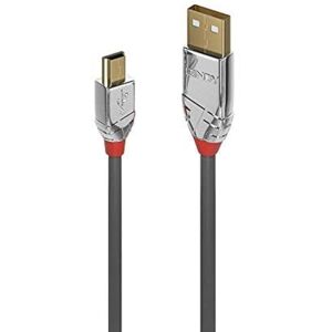 LINDY USB 2.0 Type A to Mini-B Cable, Cromo Line Grey, 7.5m LINDY USB 2.0 Type A to Mini-B Cable, Cromo Line Grey, 7.5m