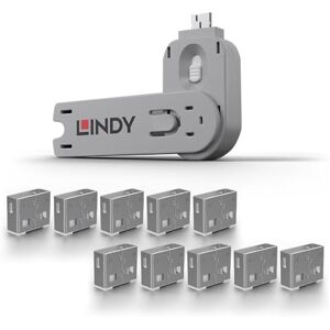 LINDY USB Type A Port Blocker- Pack of 10 Blockers + Key, White LINDY USB Type A Port Blocker- Pack of 10 Blockers + Key, White