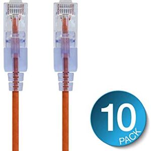Monoprice Cat6A Ethernet Patch Cable Snagless RJ45, 550Mhz, 10G, UTP, Pure Bare Copper Wire, 30AWG, 10-Pack, 7 Feet, Orange SlimRun Series Monoprice Cat6A Ethernet Patch Cable Snagless RJ45, 550Mhz, 10G, UTP, Pure Bare Copper Wire, 30AWG, 10-Pack, 7 Feet, Orange SlimRun Series