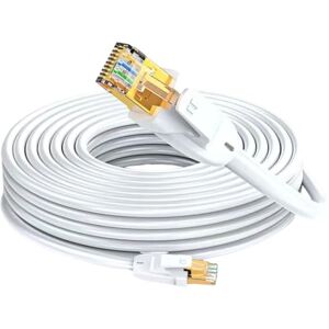 Elfcam ® 40 Metre Ethernet Cable Cat 7 Round, LAN/WLAN Cable with Gold-Plated RJ45 Connector, Network Cable 100% Copper Rigid Installation Cable, SFTP, 28 AWG, White, 40 m Elfcam ® 40 Metre Ethernet Cable Cat 7 Round, LAN/WLAN Cable with Gold-Plated RJ45 Connector, Network Cable 100% Copper Rigid Installation Cable, SFTP, 28 AWG, White, 40 m