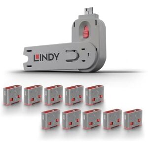 LINDY USB Type A Port Blocker- Pack of 10 Blockers + Key, Pink LINDY USB Type A Port Blocker- Pack of 10 Blockers + Key, Pink