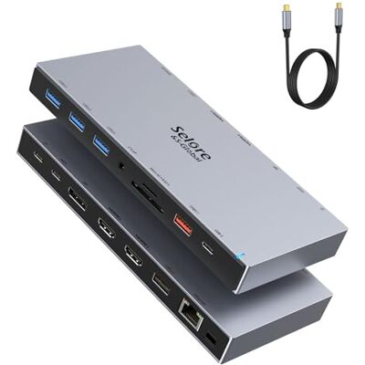 Selore&S-Global Docking Station Dual Monitor 2 HDMI with 1m Cable, USB C Dock, Display Port 2*HDMI, 1*DP, 1*USB-A 3.1, 3*USB-A 3.0+1*USB-A 2.0, 1*USB-C, 1*SD/Micro SD slot, 1*Ethernet, 1*PD charging, 1*3.5mm Audio Selore&S-Global Docking Station Dual Monitor 2 HDMI with 1m Cable, USB C Dock, Display Port 2*HDMI, 1*DP, 1*USB-A 3.1, 3*USB-A 3.0+1*USB-A 2.0, 1*USB-C, 1*SD/Micro SD slot, 1*Ethernet, 1*PD charging, 1*3.5mm Audio