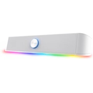 GXTrust 1619W Rhox RGB Illuminated Soundbar, PC Speakers 12W Peak Power, USB Powered Sound Bar, 3.5mm Jack Plug and Play, Stereo PC Soundbar for Desktop Laptop Computer, White GXTrust 1619W Rhox RGB Illuminated Soundbar, PC Speakers 12W Peak Power, USB Powered Sound Bar, 3.5mm Jack Plug and Play, Stereo PC Soundbar for Desktop Laptop Computer, White