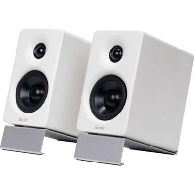 Edifier M60 Compact Desktop Speakers 2.0, for PC/Laptop/Computer, Bluetooth v5.3, USB C & 3.5 mm AUX, Hi-Res Audio Wireless Certified, 66W RMS, for Music and Gaming, Pair with Stands, White Edifier M60 Compact Desktop Speakers 2.0, for PC/Laptop/Computer, Bluetooth v5.3, USB C & 3.5 mm AUX, Hi-Res Audio Wireless Certified, 66W RMS, for Music and Gaming, Pair with Stands, White
