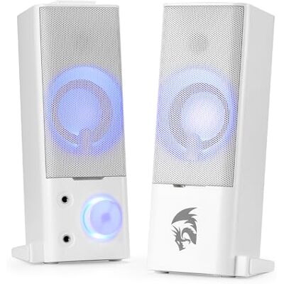 Redragon GS550 PC Gaming Speakers, 2.0 Channel Desktop Computer Sound Bar with Compact Maneuverable Size, Headphone Jack, Quality Bass & Decent Red Backlit, USB Powered w/ 3.5mm Cable, White Redragon GS550 PC Gaming Speakers, 2.0 Channel Desktop Computer Sound Bar with Compact Maneuverable Size, Headphone Jack, Quality Bass & Decent Red Backlit, USB Powered w/ 3.5mm Cable, White